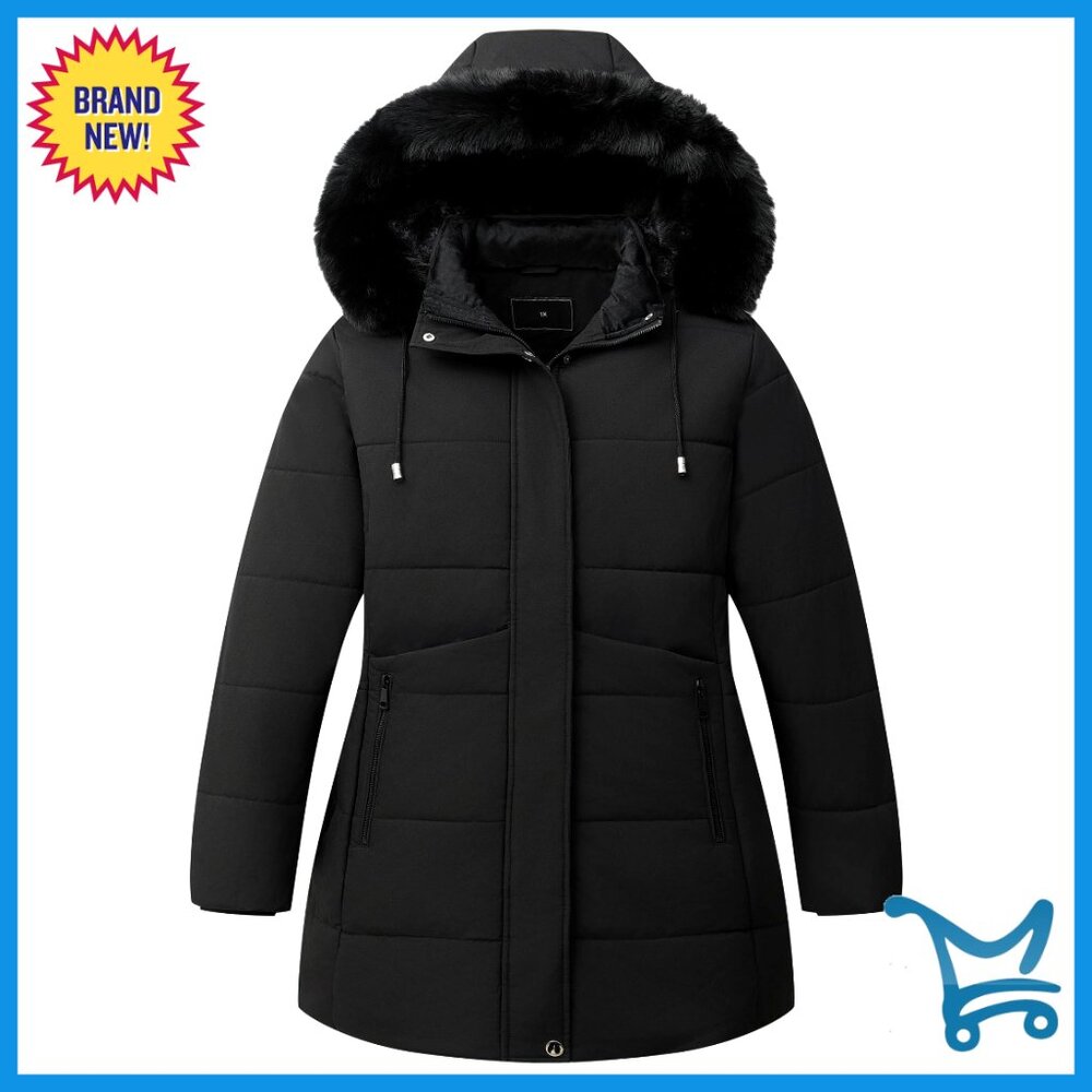 Plus Size Winter Parka Waterproof Detachable Hood Quilted Down Jacket Warm